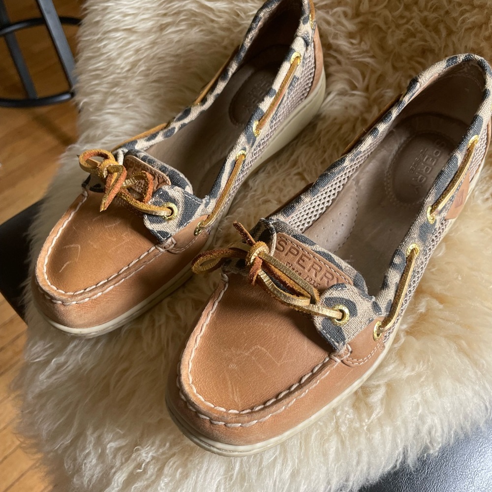 SPERRY Leather Top-Sider Leopard Print Boat Shoe